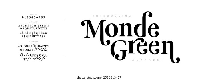 Monde tipografia beleza moda elegante minimalista serif italic fontes decorativo casamento vintage retro logos. Logotipo de fonte de luxo mínimo alfabeto. Ilustração vetorial