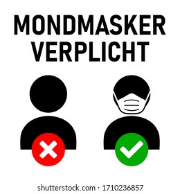 Mondmasker Verplicht ("Mandatory Use of Face Mask" in Dutch) Instruction Icon against the Spread of the Novel Coronavirus Covid-19. Vector Image.