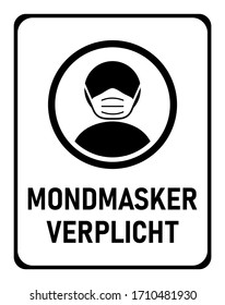 Mondmasker Verplicht ("Mandatory Use of Face Mask" in Dutch) Instruction Icon against the Spread of the Novel Coronavirus Covid-19. Vector Image.