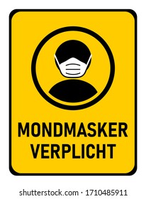 Mondmasker Verplicht ("Mandatory Use of Face Mask" in Dutch) Instruction Icon against the Spread of the Novel Coronavirus Covid-19. Vector Image.