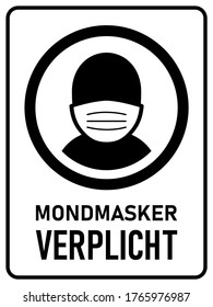 Signo de instrucción vertical rectangular de Mondmasker Verplicht ("Usar una máscara de cara es obligatorio" en holandés) con una relación de aspecto de 3:4 y esquinas redondeadas. Imagen vectorial.