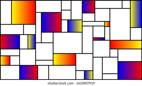 Mondrian art style background template with gradient of blue, yellow and red. Suitable for projects related with creativity like background for event, website header, ads banner, backdrop or poster 