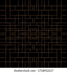 Mondrian lines pattern vector. Design vertical and horizontal stripe gold on black background. Design print for illustration, texture, textile, wallpaper, background, material. Set 14