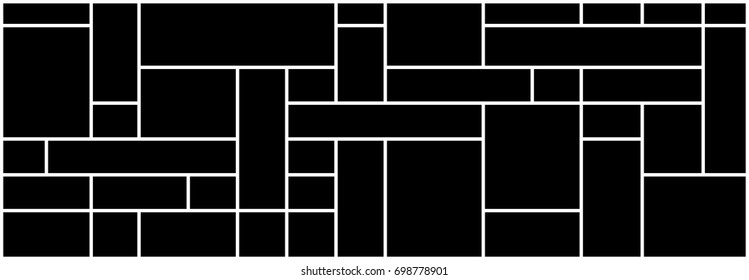 Mondrian Pattern Design Vector Black Background Isolated