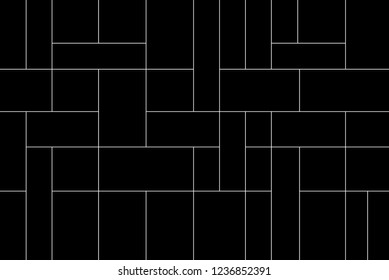 Mondrian pattern vector. Design lines random square white on black background. Design print for wallpaper, backdrop, screen, panels, paper. Set 2