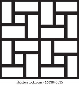 Mondrian of pattern vector. Design random rectangle white on black. Design print for illustration, texture, textile, wallpaper, background. Set 1