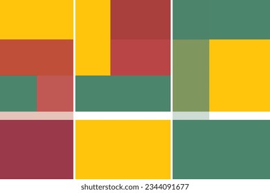 Estilo mondriano del arte de patrones. Los colores de diseño son rojo, verde, amarillo y blanco. Impresión de diseño para ilustración, textil, obra de arte, fondo, fondo. Establecer 4