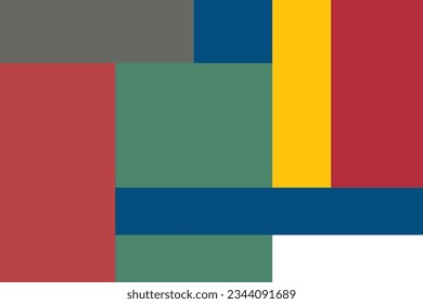 Estilo mondriano del arte de patrones. Colores de diseño rojo, azul, verde, amarillo, gris y blanco. Impresión de diseño para ilustración, textil, obra de arte, fondo, fondo. Establecer 9