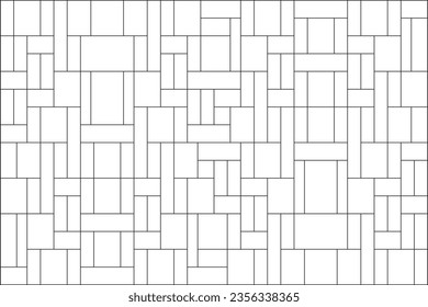 Mondrian style of pattern vector. Design mosaic lines black on white background. Design print for illustration, textile, texture, wallpaper, background. Set 3