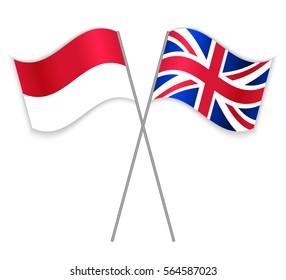Monegasque and British crossed flags. Monaco combined with United Kingdom isolated on white. Language learning, international business or travel concept.