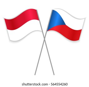 Monegasque and Czech crossed flags. Monaco combined with Czech Republic isolated on white. Language learning, international business or travel concept.