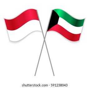 Monegasque and Kuwaiti crossed flags. Monaco combined with Kuwait isolated on white. Language learning, international business or travel concept.