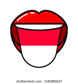 Monegasque language tongue with flag Monaco open woman smile mouth flat icon