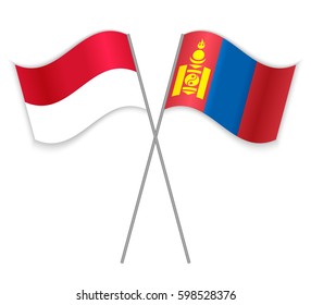 Monegasque and Mongolian crossed flags. Monaco combined with Mongolia isolated on white. Language learning, international business or travel concept.