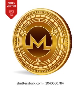 Monero. 3D isometric Physical coin. Digital currency. Cryptocurrency. Golden coin with Monero symbol isolated on white background. Vector illustration.