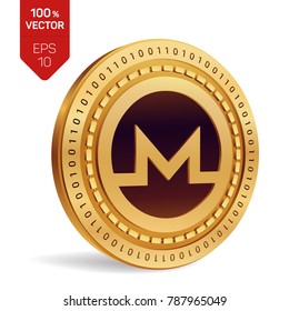 Monero. 3D isometric Physical coin. Digital currency. Cryptocurrency. Golden coin with Monero symbol isolated on white background. Vector illustration