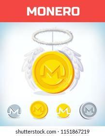 monero with angel nibm and wings. Crypto currency crisis. Crypto currency devaluation. monero fallen. Digital currency. Crypto currency. Money and finance symbol. Cartoon Vector illustration.