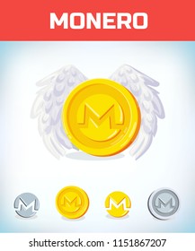monero with angel wings. monero. Digital currency. Crypto currency. Money and finance symbol. Miner bit coin criptocurrency. Virtual money concept. Cartoon Vector illustration.