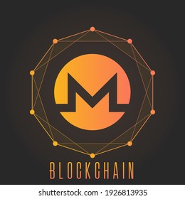 Monero blockchain concept. Colorful gradient logo isolated on dark background.