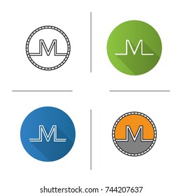 Monero coin icon. Flat design, linear and color styles. Cryptocurrency. Mining. Isolated vector illustrations