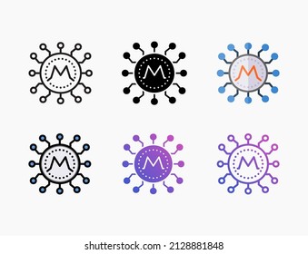 Monero coin icon set with line, outline, flat, filled, glyph, color, gradient. Editable stroke and pixel perfect. Can be used for digital product, presentation, print design and more.