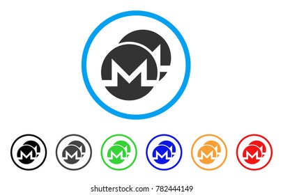 Monero Coins rounded icon. Style is a flat grey symbol inside light blue circle with bonus colored versions. Monero Coins vector designed for web and software interfaces.