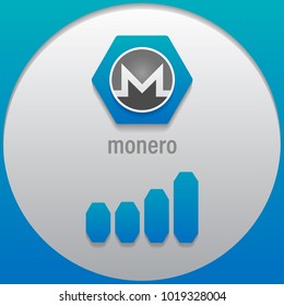 Monero. Crypto currency sign emblem with a bar graph. Use for logos, print products, page, design web site and mobile app. Vector illustration.