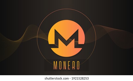 Monero cryptocurrency colorful gradient logo on dark background with thin line wave.