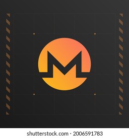 Monero cryptocurrency colorful logo with thin line decoration. Isolated on dark background.