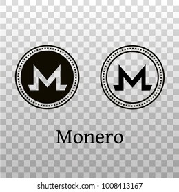 Monero cryptocurrency line icon and black silhouette. Crypto currency coin sign. Cryptocoin, virtual and digital money pictogram, symbol, logotype, badge in outline style.