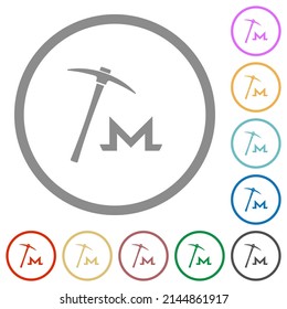 Monero cryptocurrency mining flat color icons in round outlines on white background