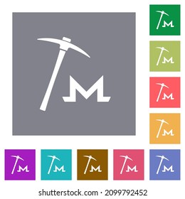 Monero cryptoCurrency Mining flache Symbole auf einfachem, quadratischem Hintergrund