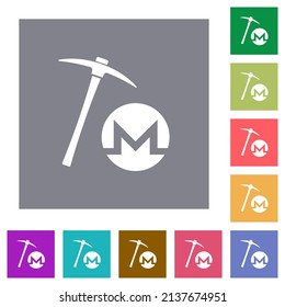 Monero cryptoCurrency Mining flache Symbole auf einfachem, quadratischem Hintergrund