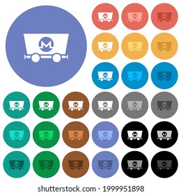 Monero cryptocurrency mining multi colored flat icons on round backgrounds. Included white, light and dark icon variations for hover and active status effects, and bonus shades.