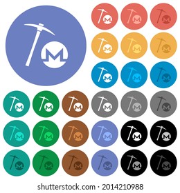 Monero cryptocurrency mining multi colored flat icons on round backgrounds. Included white, light and dark icon variations for hover and active status effects, and bonus shades.