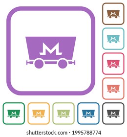 Monero cryptocurrency mining simple icons in color rounded square frames on white background