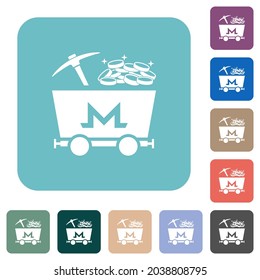 Monero cryptocurrency mining with treasure white flat icons on color rounded square backgrounds
