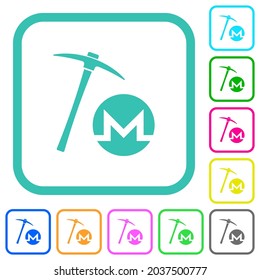 Monero cryptocurrency minería iconos planos de colores vivos en bordes curvados sobre fondo blanco