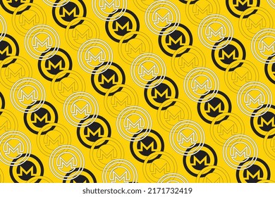 Monero cryptocurrency pattern on a yellow background. Modern finance icon in flat design with black and white elements. Vector illustration easy to edit and customize EPS 10
