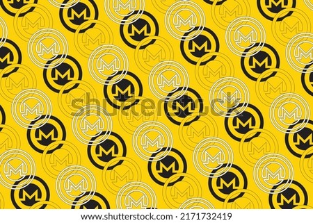 Monero cryptocurrency pattern on a yellow background. Modern finance icon in flat design with black and white elements. Vector illustration easy to edit and customize EPS 10