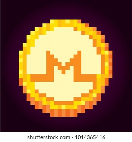 Monero. Cryptocurrency. Pixel art. Old school computer graphic style. 8 bit video game. game element.