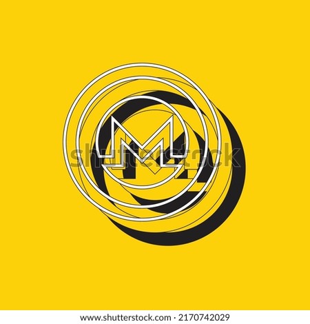 Monero cryptocurrency symbol on a yellow background. Modern finance icon in flat design with black and white elements. Concept vector illustration easy to edit and customize EPS 10