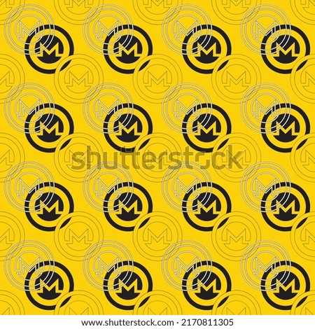 Monero cryptocurrency symbol in a seamless pattern on a yellow background. Modern finance icon in flat design with black and white elements. Vector illustration easy to edit and customize EPS 10