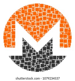 Monero Currency collage icon of rectangles and circle particles in variable sizes. Vector objects are scattered into monero currency collage design concept.
