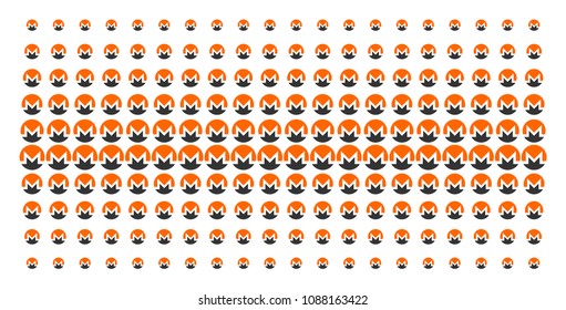 Monero currency icon halftone pattern, designed for backgrounds, covers, templates and abstract effects. Vector Monero currency objects arranged into halftone array.