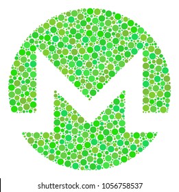 Monero Currency mosaic of circle elements in various sizes and ecological green color hues. Vector circle elements are united into monero currency collage. Fresh design concept.