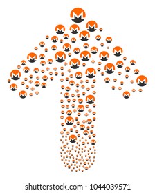 Monero Currency pattern constructed in the group of upwards navigation arrow. Up navigation arrow figure done from monero currency items.