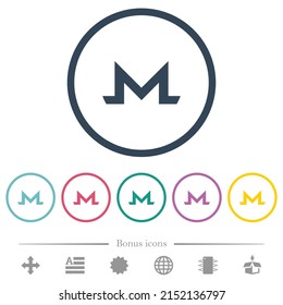 Monero digital cryptocurrency flat color icons in round outlines. 6 bonus icons included.