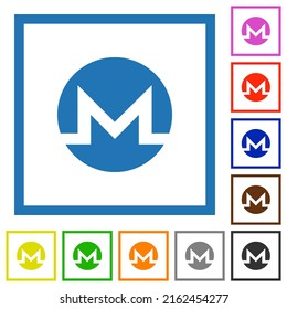 Monero digital cryptocurrency flat color icons in square frames on white background