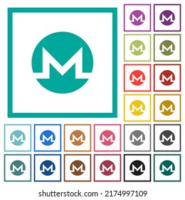 Monero digital cryptocurrency flat color icons with quadrant frames on white background